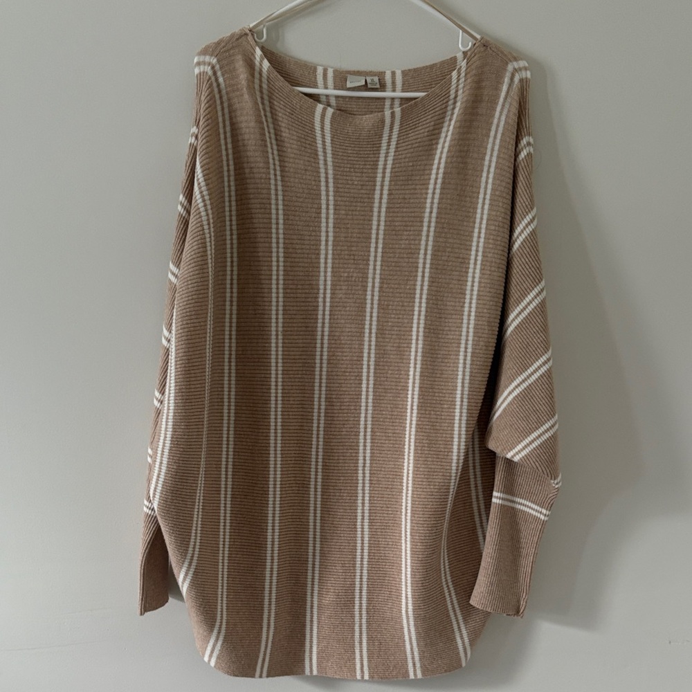 Elegant Striped Beige Batwing Sweater